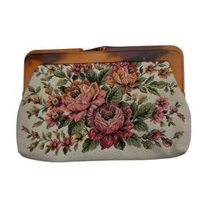 Vintage Floral Tapestry Evening Clutch With Gold Clasp & Lining